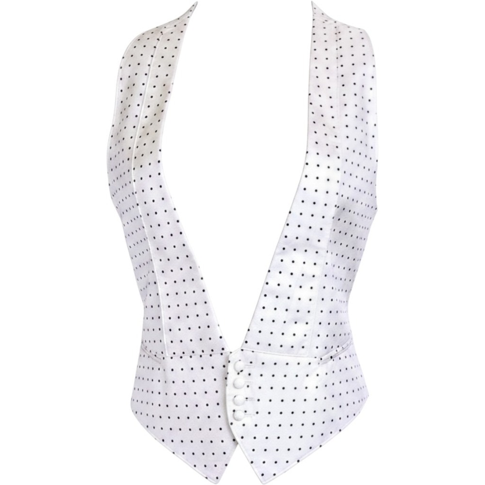 Polka Dot Satin Button Waistcoat Womens M VTG Vest Backless Halter Neck Top Y2K